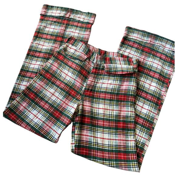 Vintage Handmade Red, Green Plaid high rise wide leg cuffed pants size medium - Picture 10 of 16